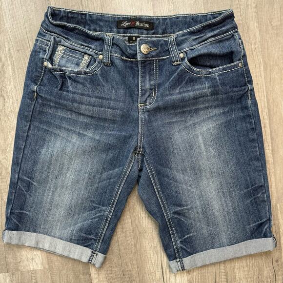 Cyber Y2k Pocket Design Jean Denim Jorts Shorts Love Nation Size 8 - Picture 2 of 6